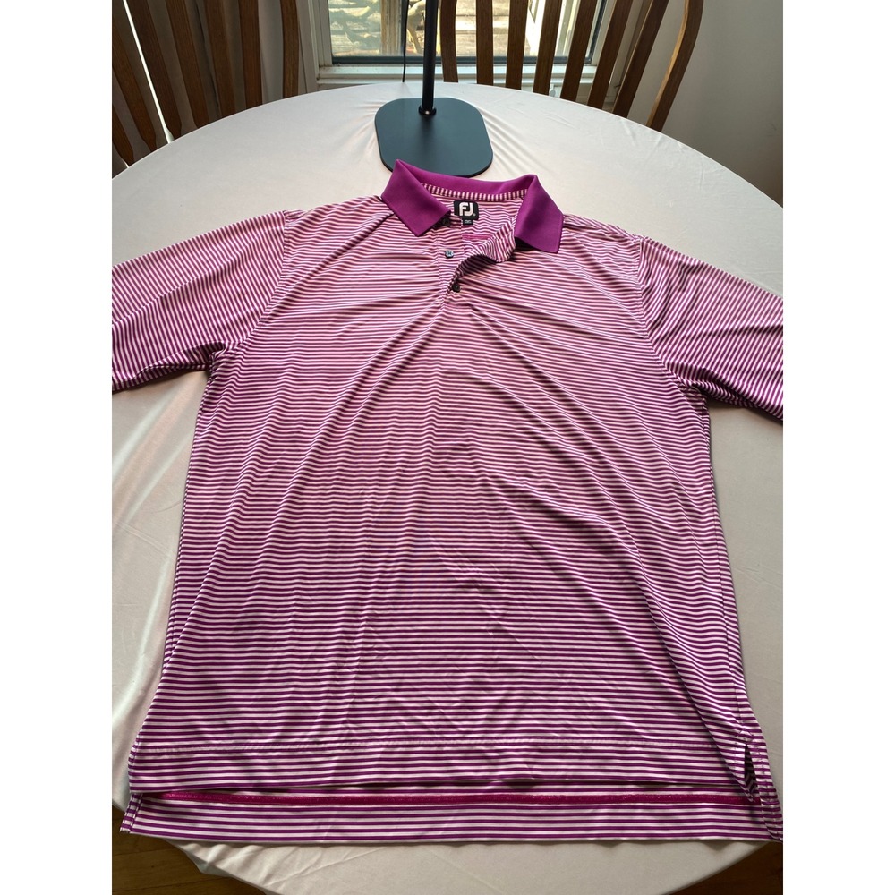 FootJoy Mens XL Striped Golf Polo Shirt Purple White Short Sleeve 1009086
